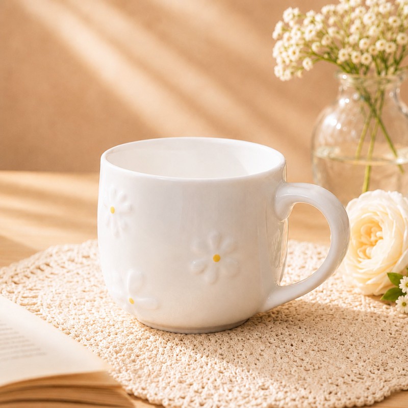 Tasse à café en céramique marguerite en relief