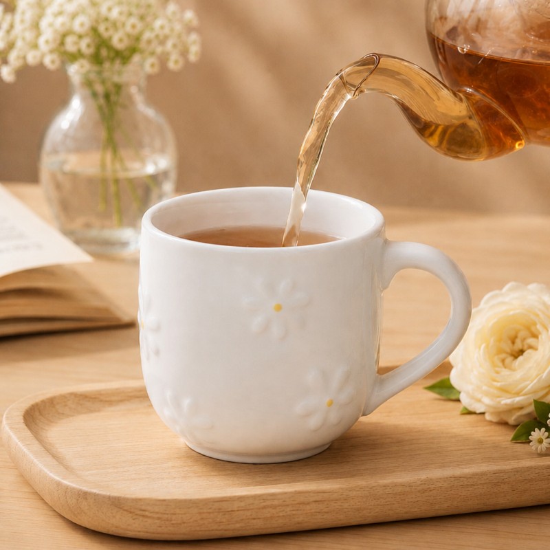 Tasse à café en céramique marguerite en relief