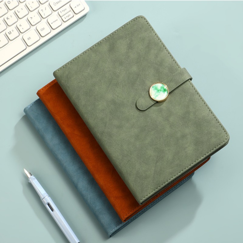 Carnet de notes à couverture rigide en cuir PU avec bouton en marbre