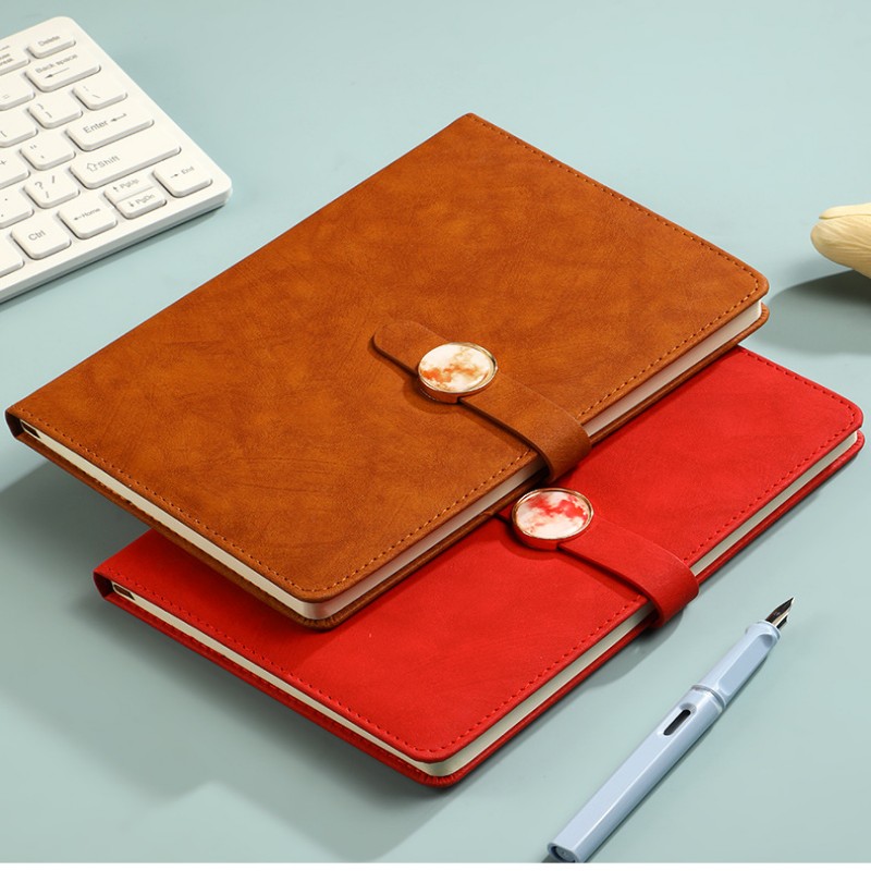 Carnet de notes à couverture rigide en cuir PU avec bouton en marbre