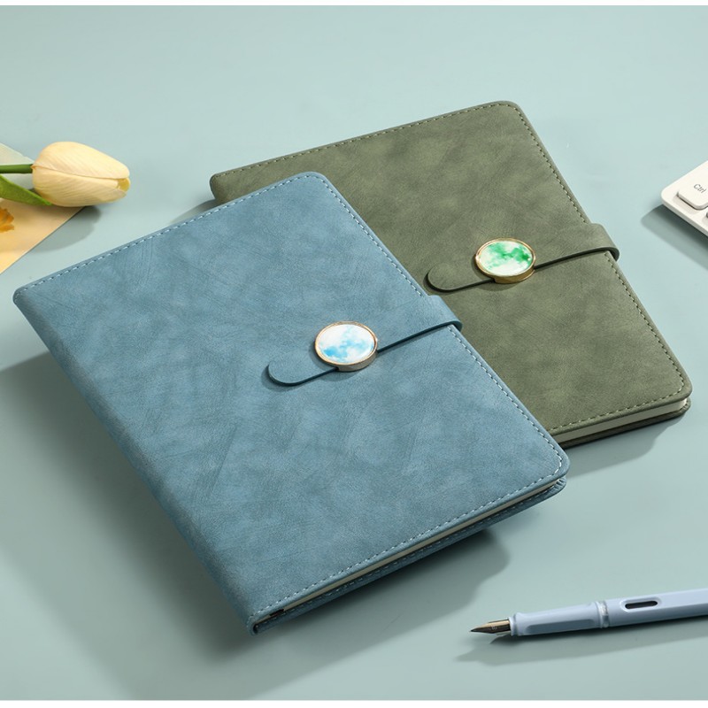 Carnet de notes à couverture rigide en cuir PU avec bouton en marbre