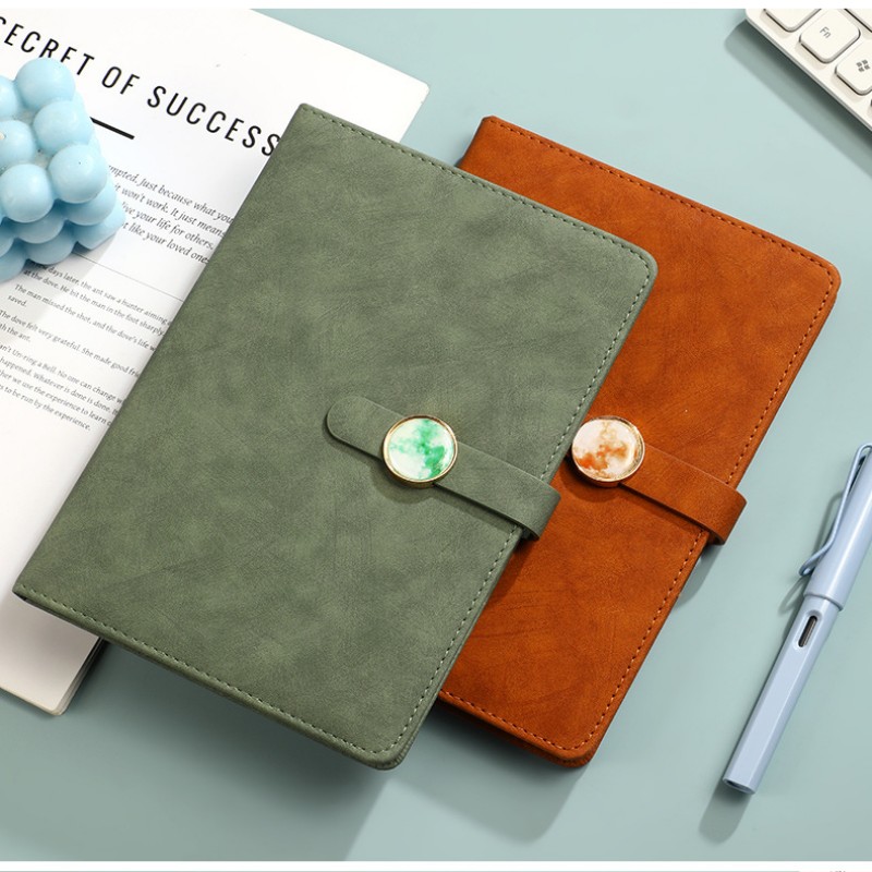 Carnet de notes à couverture rigide en cuir PU avec bouton en marbre