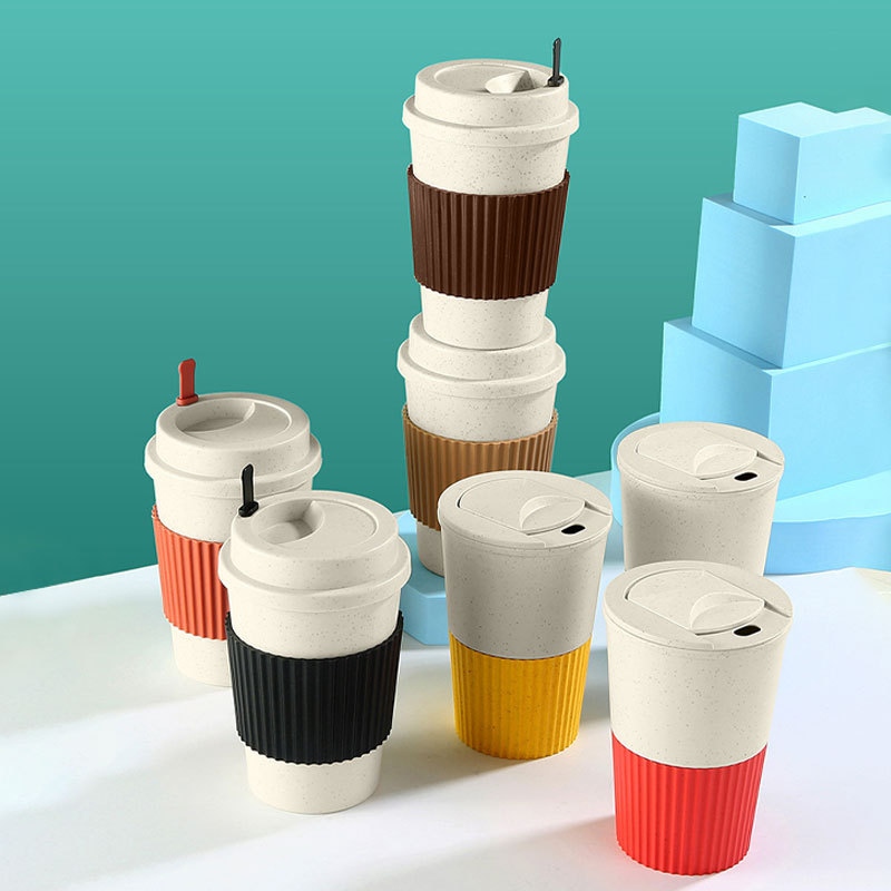 Tasse de voyage à café réutilisable en paille de blé