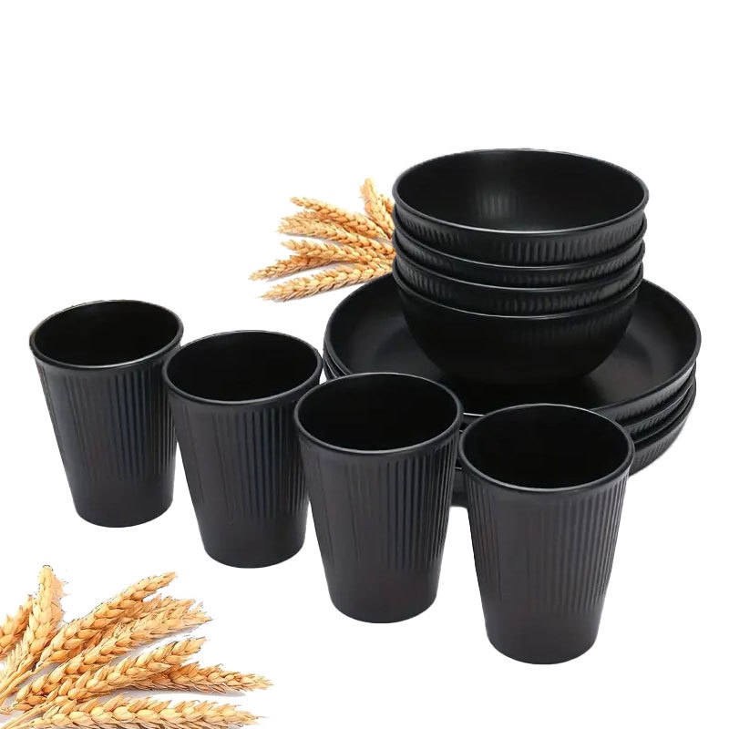 Service de vaisselle 18 pièces en paille de blé