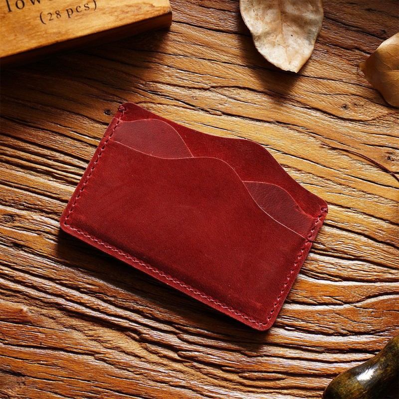 Porte-cartes Vintage Crazy Horse en cuir PU à 3 emplacements Wave