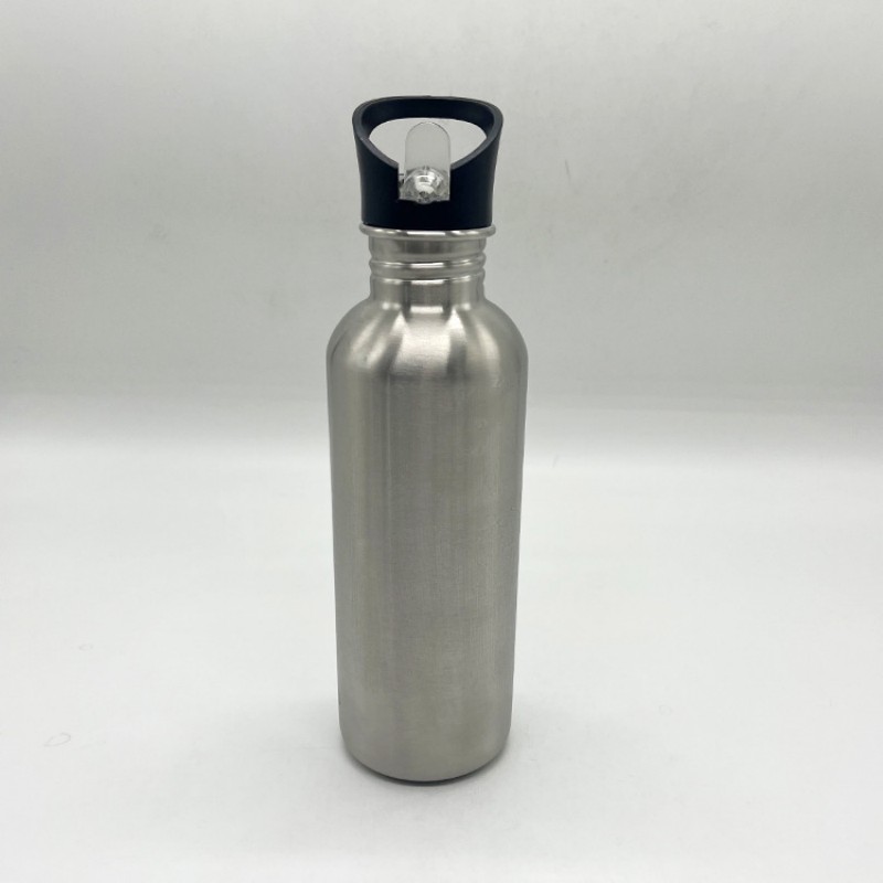 Bouteille d'eau de sport en acier inoxydable avec couvercle en paille