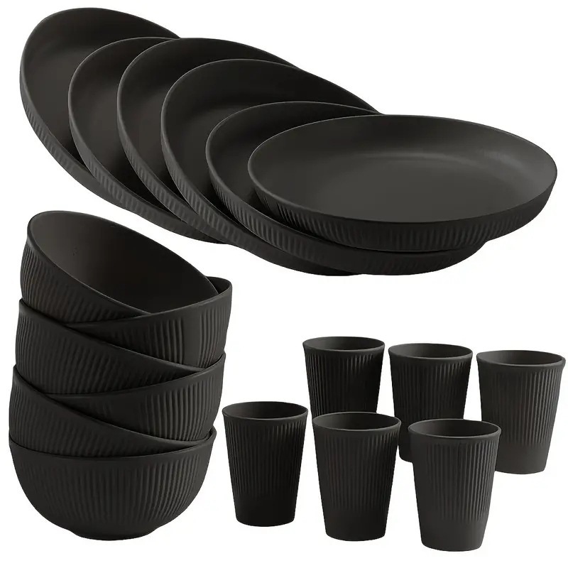 Service de vaisselle 18 pièces en paille de blé