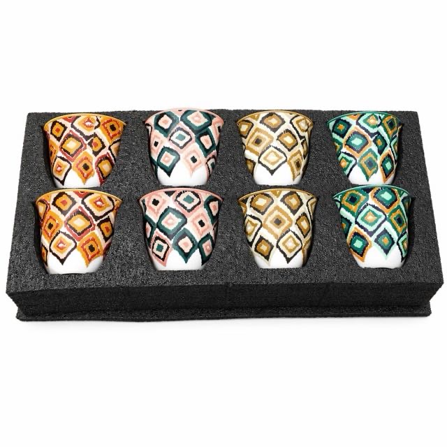 Ensemble cadeau 8 pièces de tasse en céramique géométrique Boho pour le thé au café