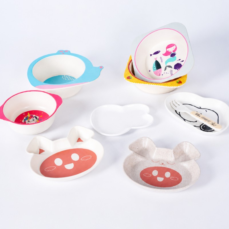 Assiettes personnalisées en fibre de bambou pour enfants, vaisselle pour tout-petits de dessin animé Assiettes personnalisées en fibre de bambou pour enfants, vaisselle pour tout-petits de dessin animé