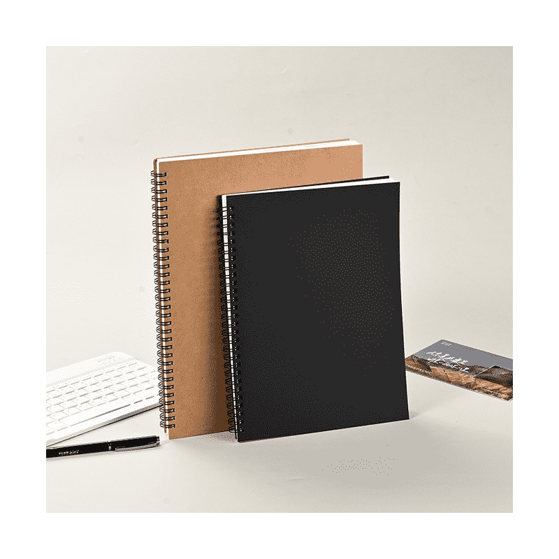 Cahier à spirale à couverture noire Kraft personnalisé