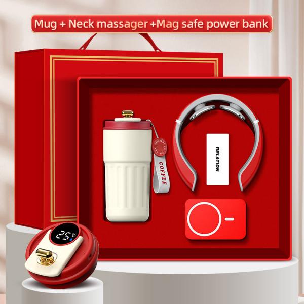Logo personnalisé 3-en-1, boîte-cadeau, tasse, masseur, banque d'alimentation
