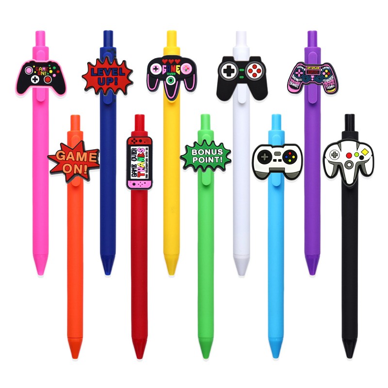 Stylo gel rétractable à encre noire, contrôleur de jeu, breloque en silicone
