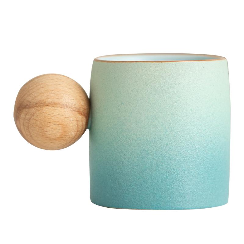Tasse en céramique dégradée, poignée en bois, cadeau pour la maison
