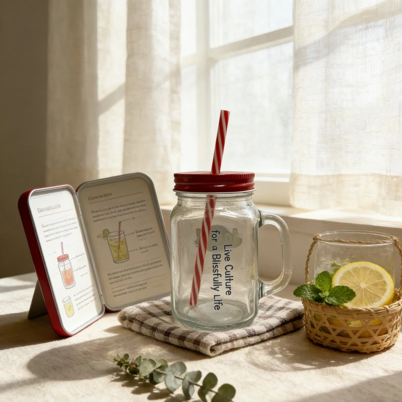 Custom Printed Glass Mason Jar With Handle