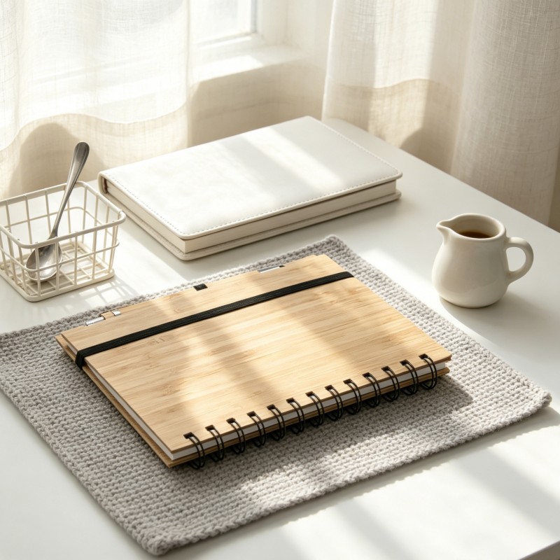 Bamboo Wood Cover Spiral Notebook Set