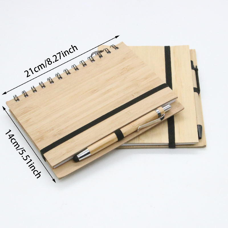 Bamboo Wood Cover Spiral Notebook Set