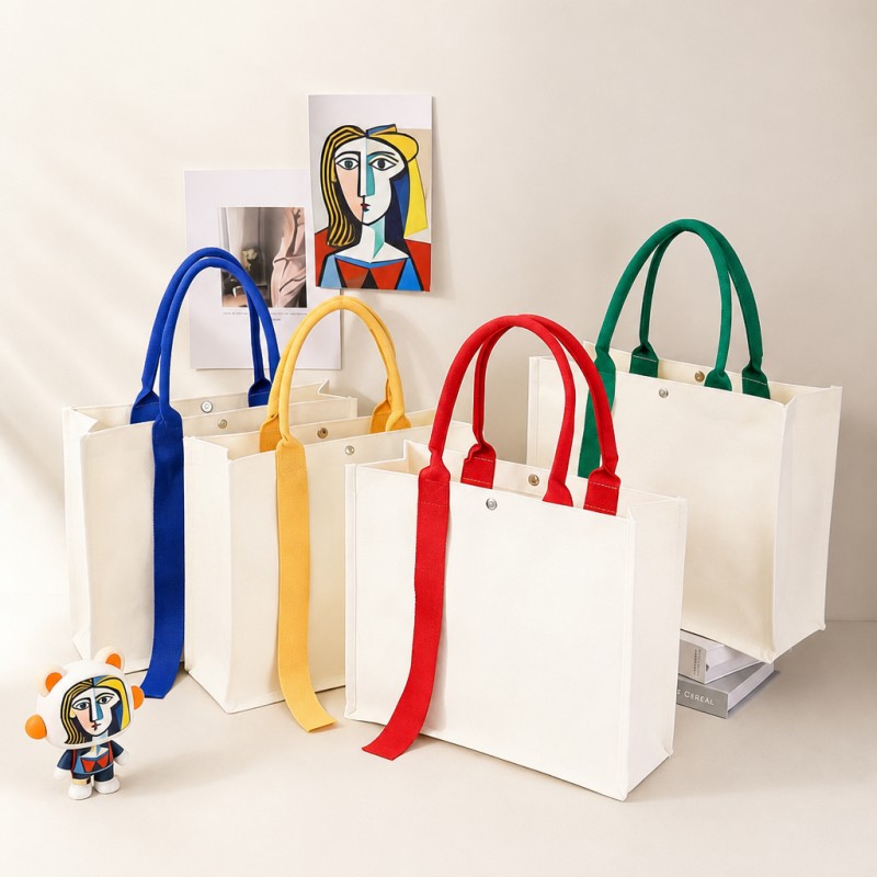 Sac fourre-tout cadeau personnalisé en toile à poignées contrastées