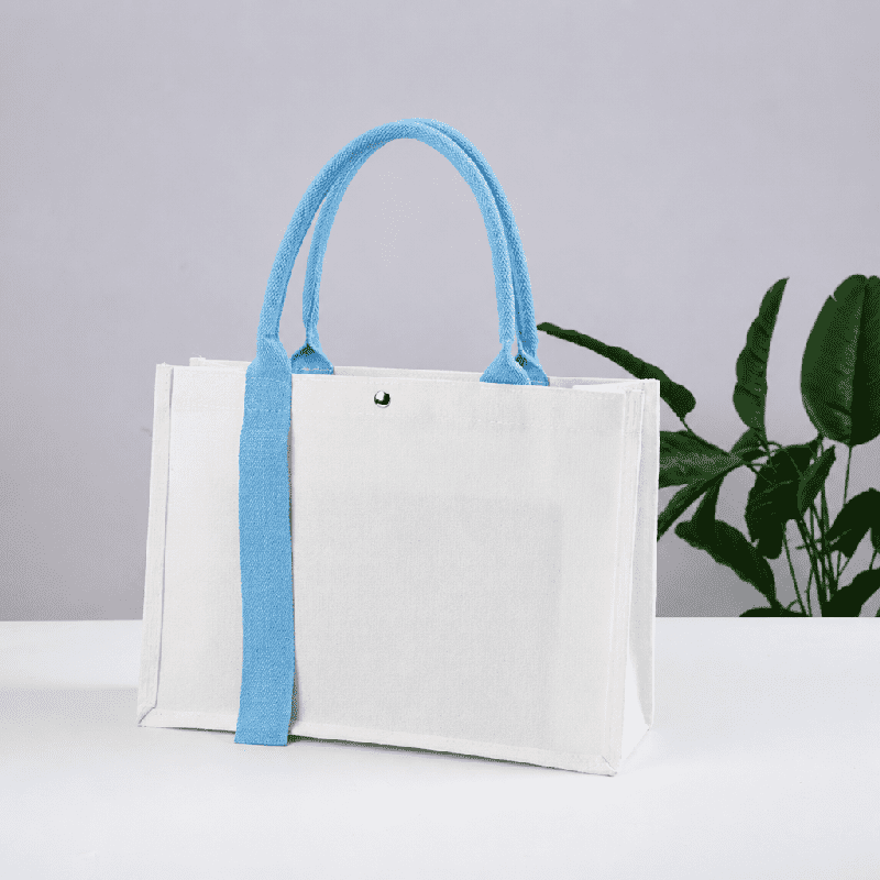Sac fourre-tout cadeau personnalisé en toile à poignées contrastées Sac fourre-tout cadeau personnalisé en toile à poignées contrastées