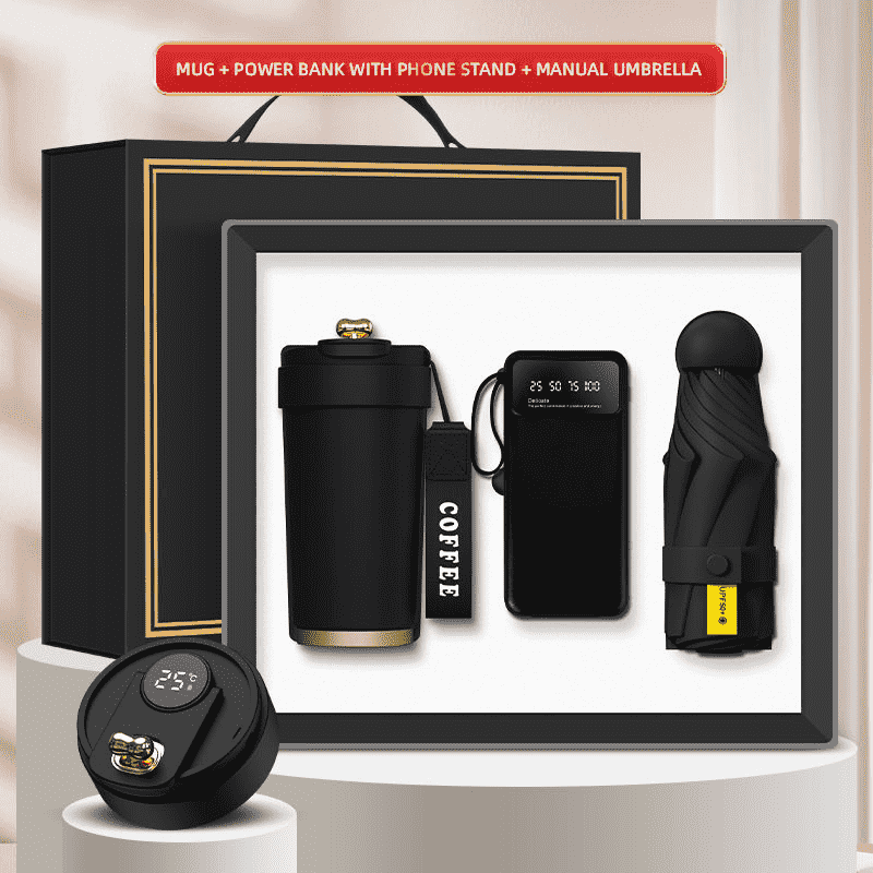 Logo personnalisé 3-en-1 boîte-cadeau tasse Power Bank mini parapluie