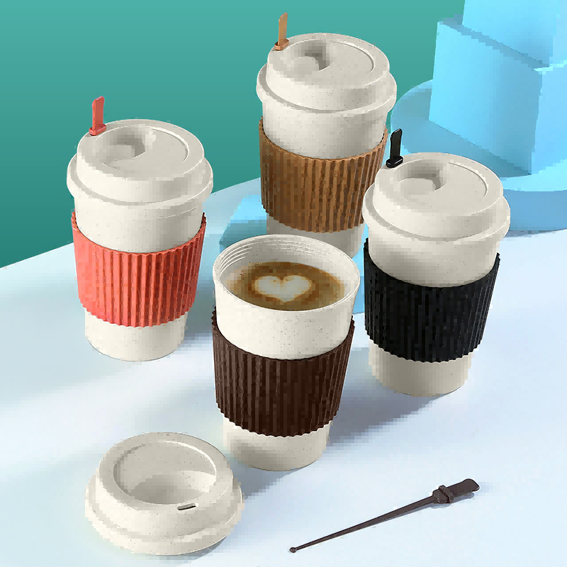 Tasse de voyage à café réutilisable en paille de blé